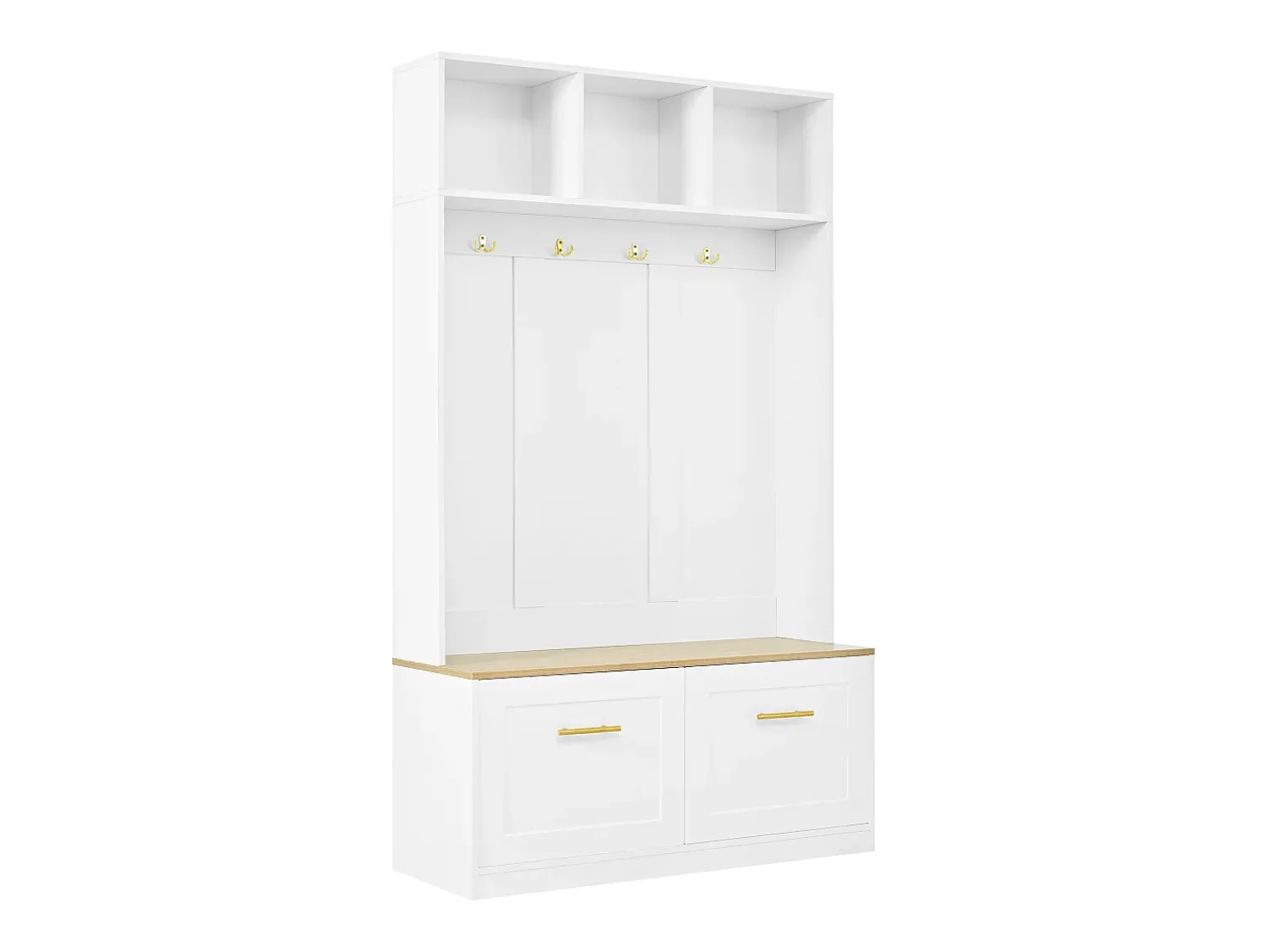 Móvel De Entrada*Hauss Spole Cabide para hall de entrada com banco, 4 ganchos e 2 portas, 105×40×180 cm Branco