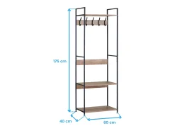 Best Cabide de entrada com 5 ganchos e 3 prateleiras, carvalho cambriano/preto, 60x175x40 cm Preto / Natural claro