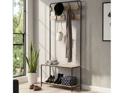 Best Cabide de entrada com 2 prateleiras e 7 ganchos, carvalho preto cambriano, 80x170x30 cm Preto / Natural claro