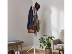 Cabide de entrada Reki com 8 cabides, madeira branca, 44x172x44 cm Branco