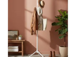 Cabide de entrada Reki com 8 cabides, madeira branca, 44x172x44 cm Branco