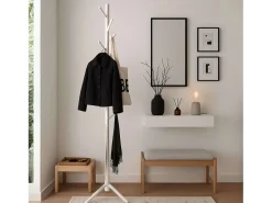 Cabide de entrada Reki com 8 cabides, madeira branca, 44x172x44 cm Branco