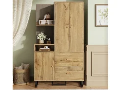 Móvel De Entrada| Cabide de madeira - roupeiro com 2 gavetas e 3 portas - arrumação aberta Natural claro