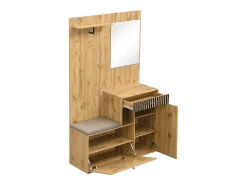 Best Cabide de madeira com espelho - roupeiro 1 gaveta e 2 portas - com almofadas e ganchos Natural claro