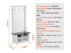 Outlet Cabide para Entrada, com 5 Ganchos, Branco