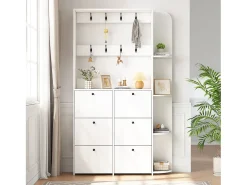 Móvel De Entrada|Merax Cabideiro 3 em 1 para corredor - 120 x 24 x 200 cm - com 8 ganchos + 6 sapateiras - aglomerado - Branco