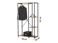 Cabide De Pé*Meublorama Cabideiro / guarda-roupa aberto com 2 prateleiras e varão para roupas - 90x40x167cm Castanho