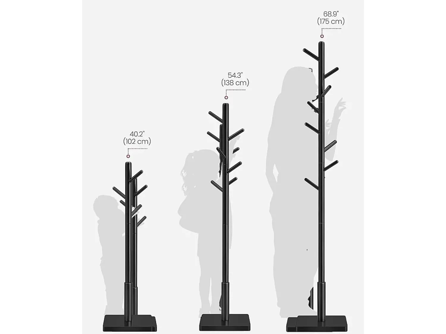 Cabide De Pé* Cabideiro de madeira maciça Parya Home em forma de árvore com 8 ganchos e estrutura de madeira de borracha Preto