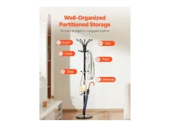 Móvel De Entrada| Cabideiro de Pé SucceBuy, Cabideiro com Porta-Guarda-Chuvas, Base em Mármore, 14 Ganchos, Cabideiro em Metal para Entrada, Quarto, Sala Preto