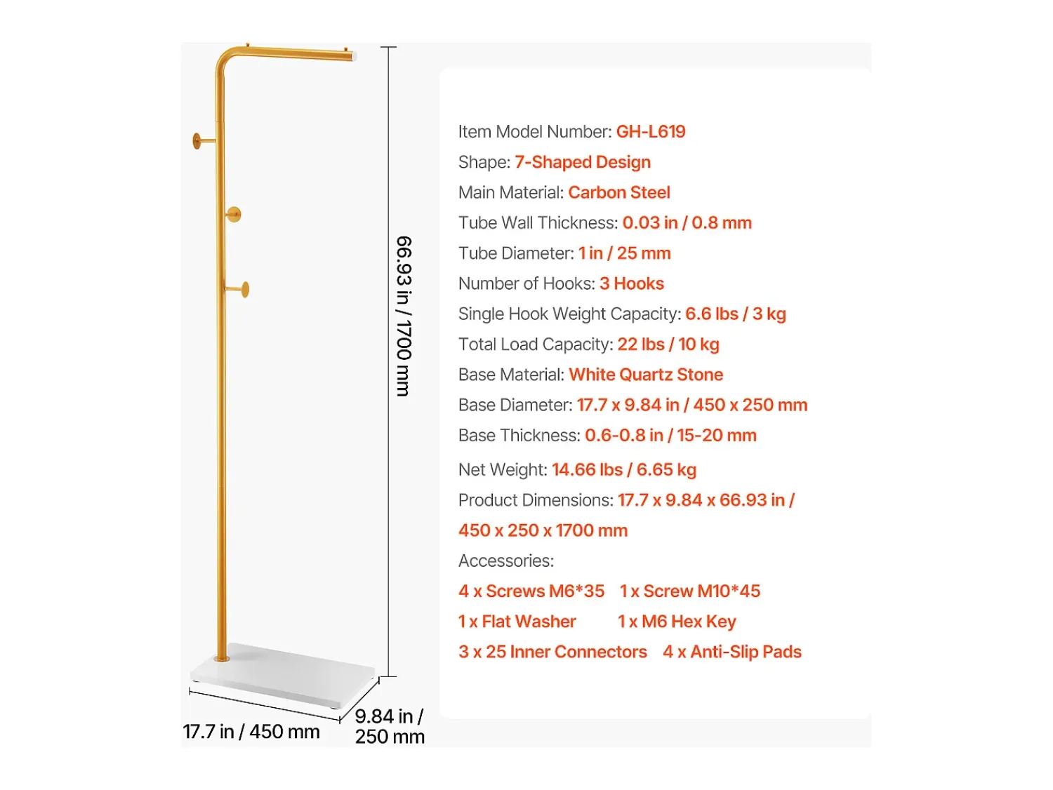 Móvel De Entrada* Cabideiro de Pé SucceBuy, Cabideiro com Base em Quartzo, 3 Ganchos Redondos, Cabideiro em Metal, para Entrada, Quarto, Sala Multicor
