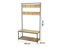 Móvel De Arrumação|Sapateira*Meublorama Cabideiro Rústico com Prateleiras para Sapatos - Coleção OAKLANDER 100x39xH180 cm Castanho