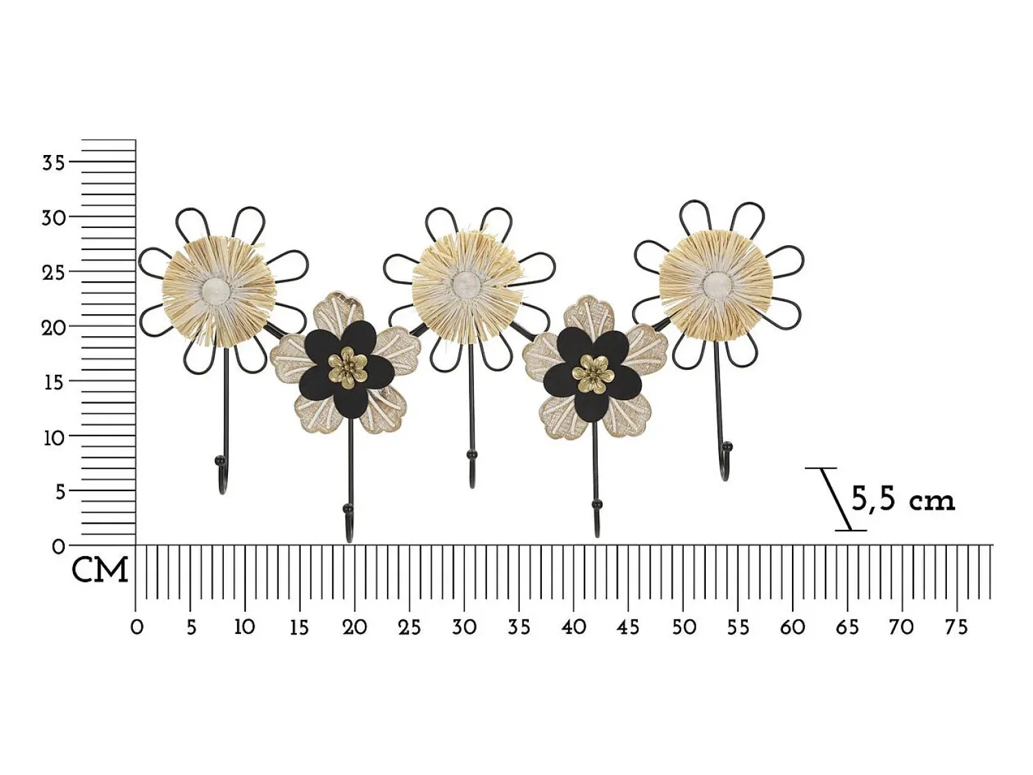 Cabide De Pé| Cabides de Parede Flores 1, Castanho, 61x5,5x30,5 cm, Kendra Home Preto