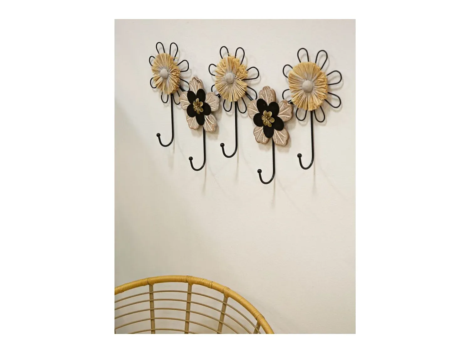 Cabide De Pé| Cabides de Parede Flores 1, Castanho, 61x5,5x30,5 cm, Kendra Home Preto