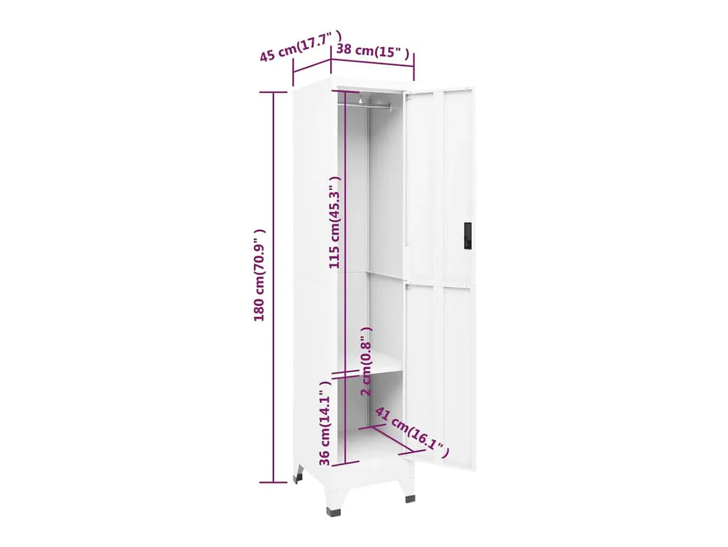 Móvel De Entrada*vidaxl Cacifo 38x45x180 cm aço Branco