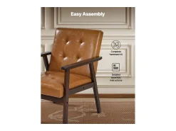 Discount Cadeira Auxiliar SucceBuy, com Estrutura em Madeira Maciça e Pés Antiderrapantes, Cadeira Decorativa com Couro Sintético e Almofada Macia, para Quarto, Escritório Multicor