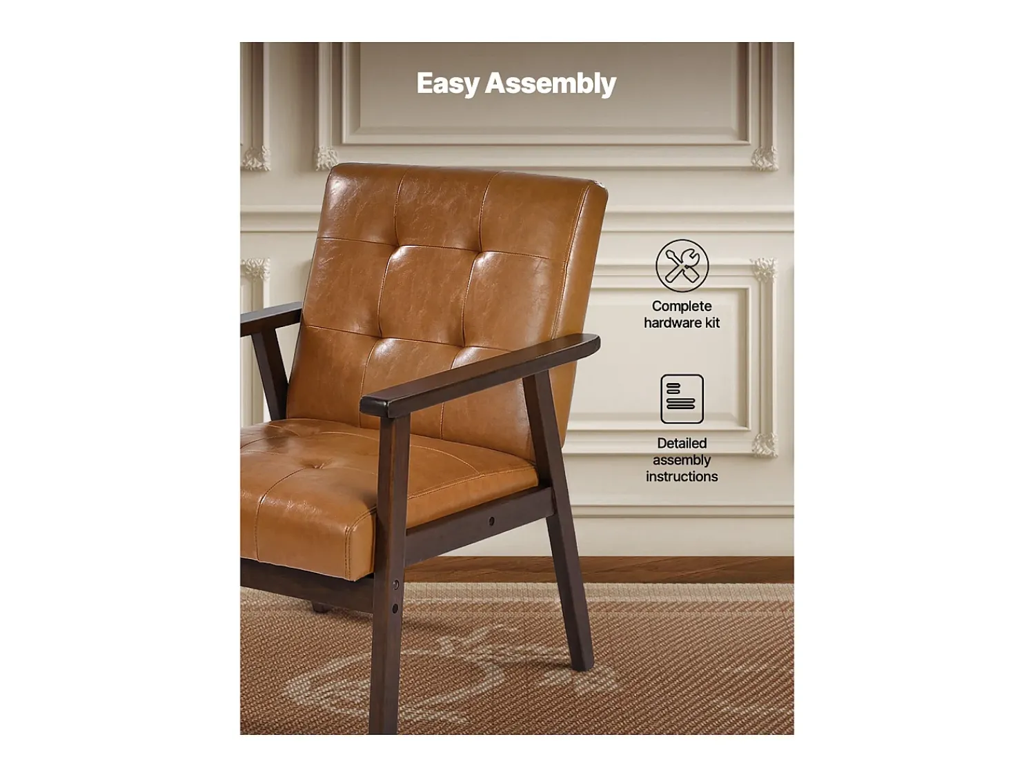 Discount Cadeira Auxiliar SucceBuy, com Estrutura em Madeira Maciça e Pés Antiderrapantes, Cadeira Decorativa com Couro Sintético e Almofada Macia, para Quarto, Escritório Multicor