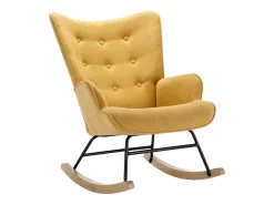 Best Vente-unique Cadeira baloiço tecido xadrez amarelo pés baloiço e botões decorativos encosto ELMINA II Amarelo mostarda