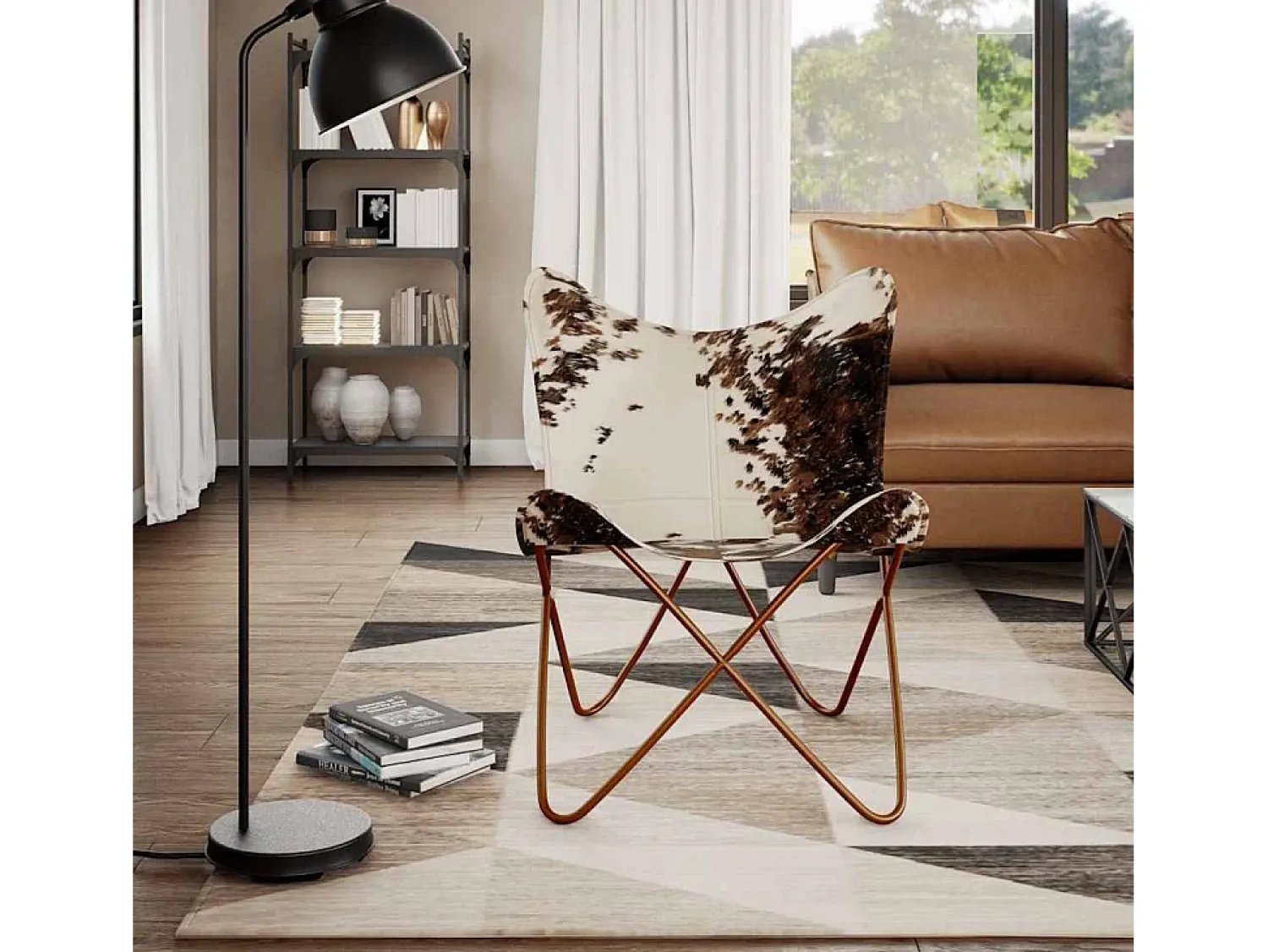 Poltrona| Cadeira Borboleta | Seta Chair pele de vaca genuína e branco SHL886183 Castanho