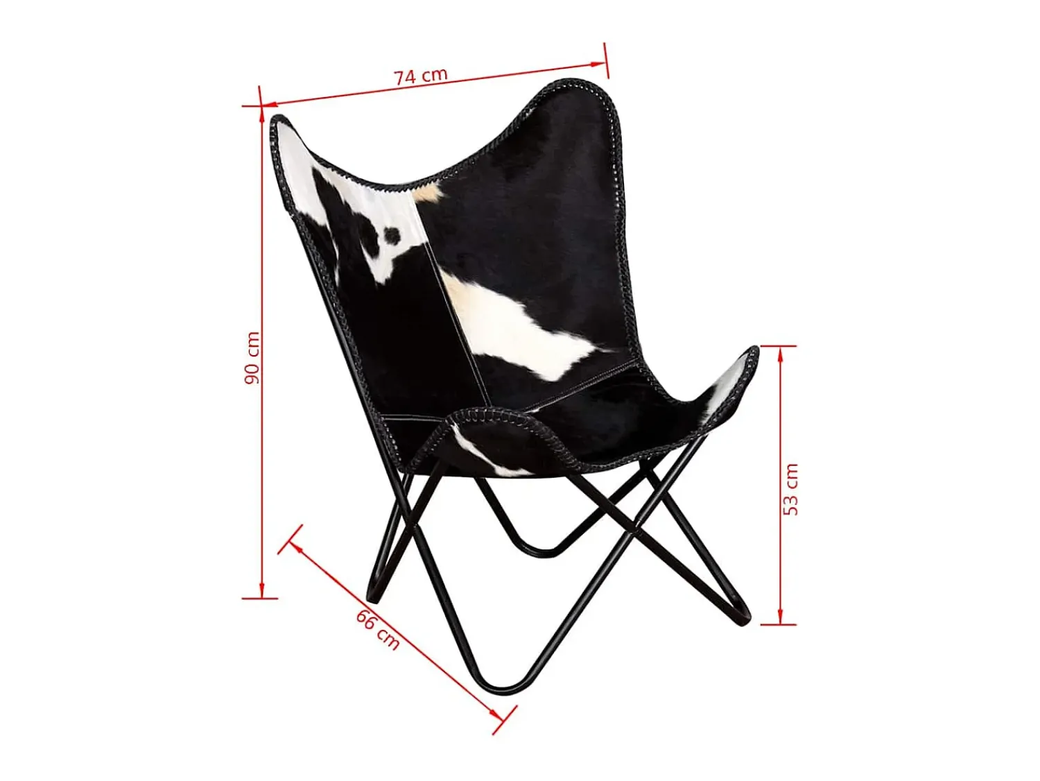 Poltrona* Cadeira Borboleta | Seta Chair pele de vaca genuína e branco SHL576452 Preto