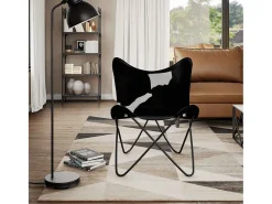 Poltrona* Cadeira Borboleta | Seta Chair pele de vaca genuína e branco SHL576452 Preto