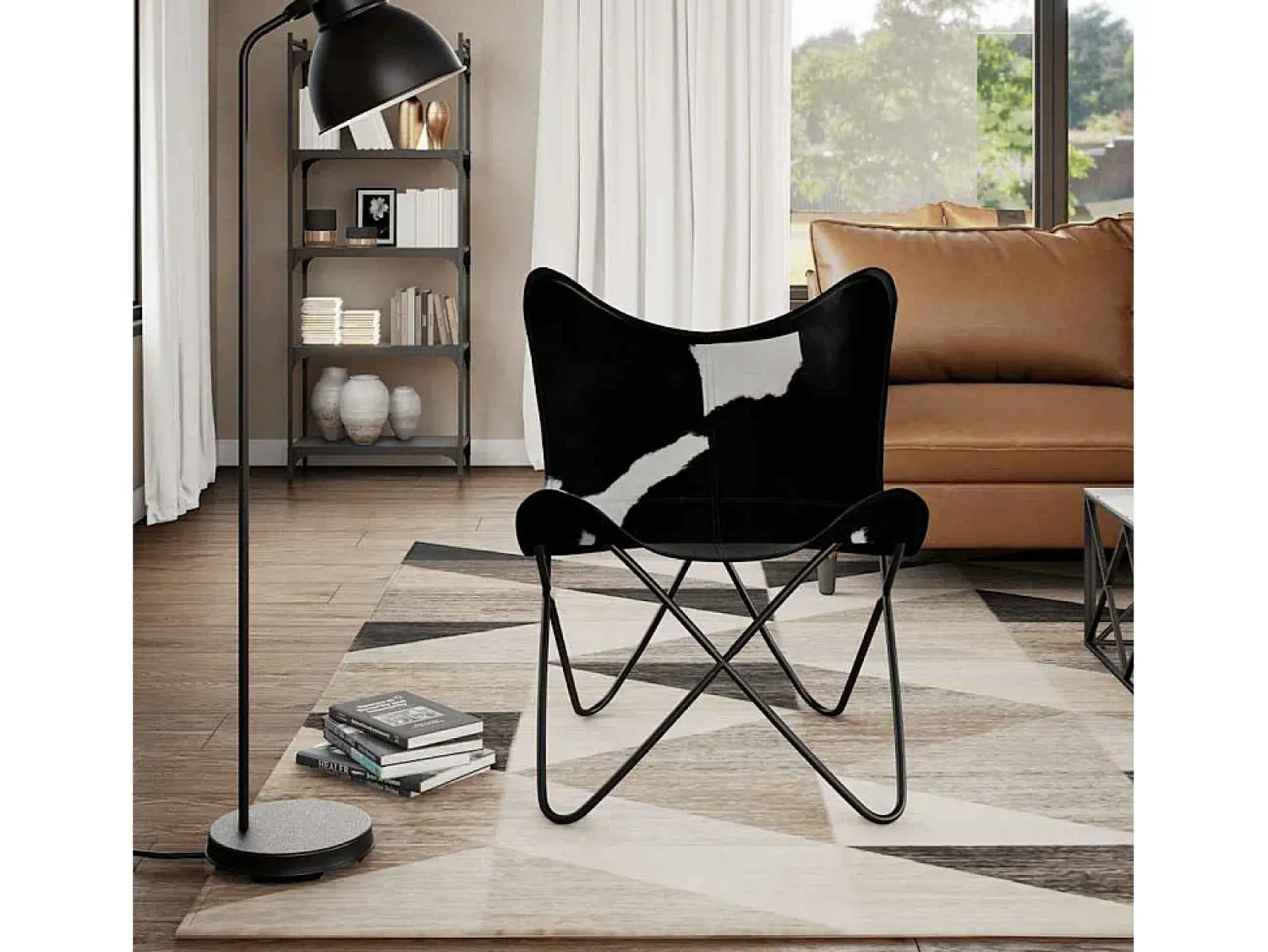 Poltrona* Cadeira Borboleta | Seta Chair pele de vaca genuína e branco SHL576452 Preto