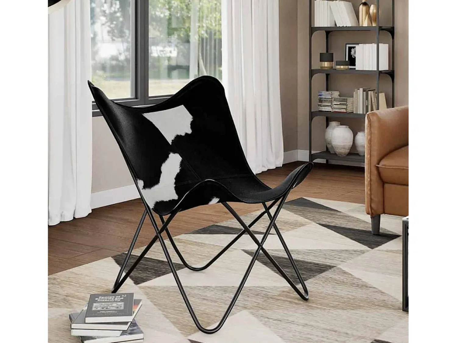 Poltrona* Cadeira Borboleta | Seta Chair pele de vaca genuína e branco SHL576452 Preto