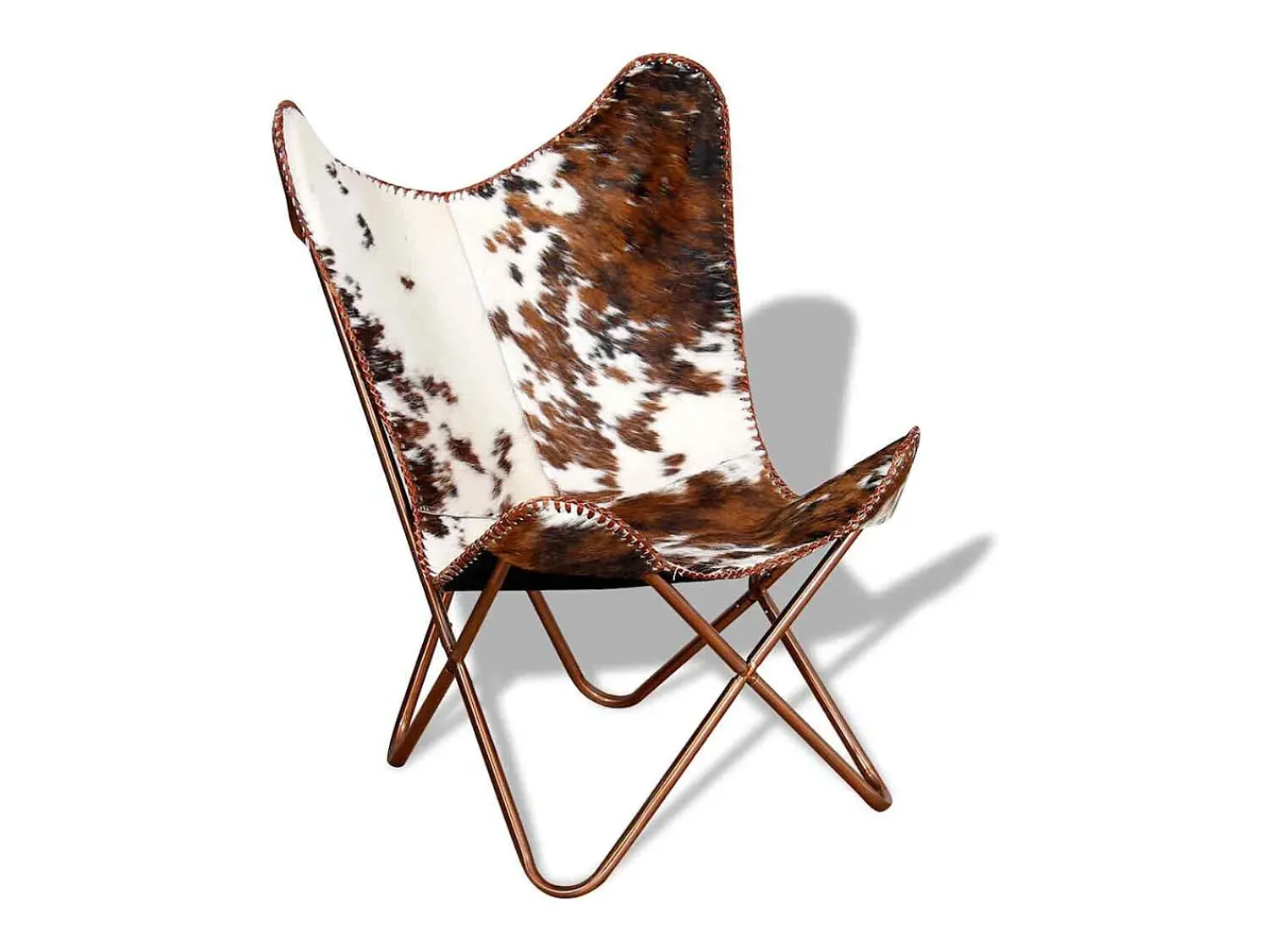 New vidaxl Cadeira borboleta pele de vaca genuína e branco Castanho