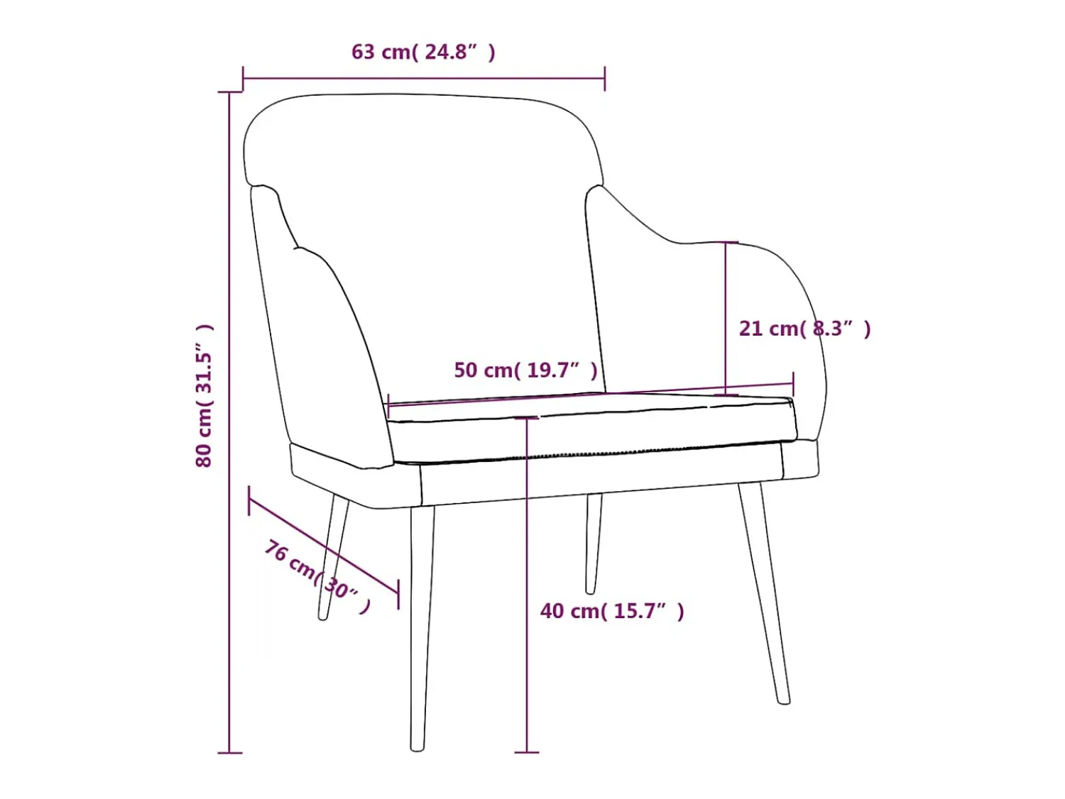 vidaxl Cadeira com apoio de braços 63x76x80 cm veludo^ Poltrona