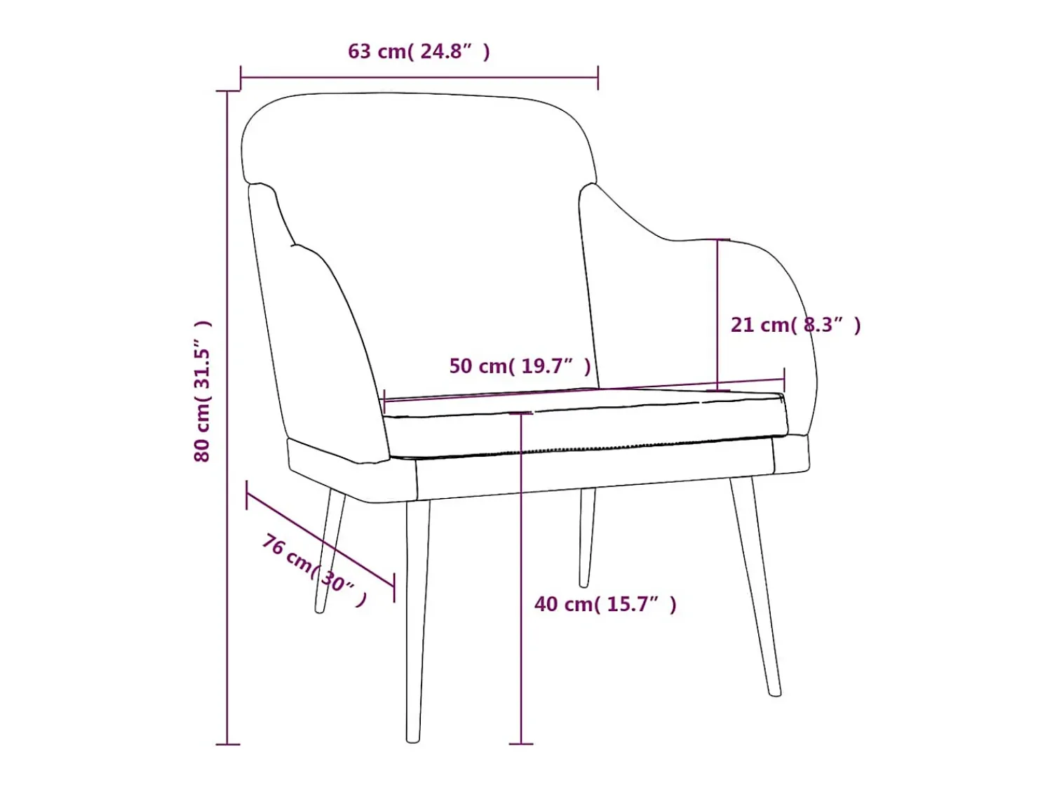 vidaxl Cadeira com apoio de braços 63x76x80 cm veludo^ Poltrona