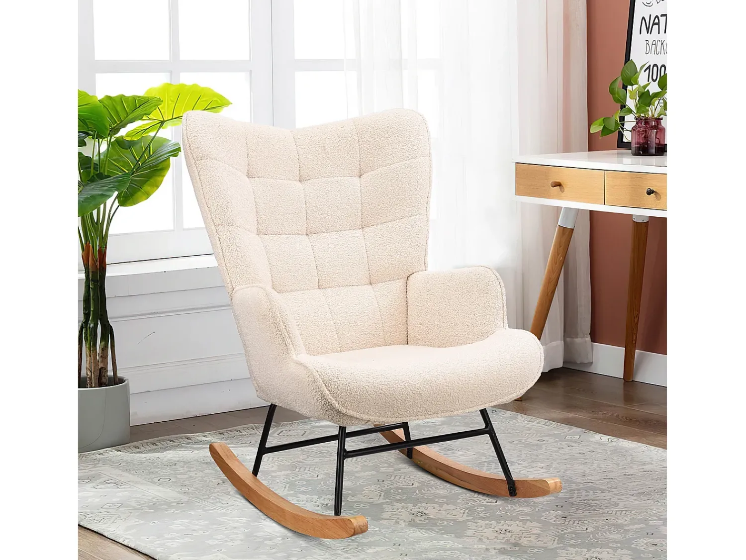 Poltrona| Cadeira de balanço - Cadeira de sala para quarto - Capacidade de carga até 120 kg - Poliéster - - 68 x 75 x 92 cm Bege