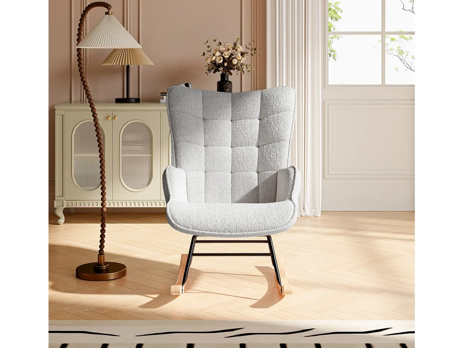 Cadeira de balanço - Cadeira relaxante para sala de estar e quarto - Cinza claro - 75 x 68 x 92 cm^ Poltrona