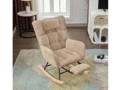 Poltrona|ModernLuxe Cadeira de balanço 102×65×92 cm - assento acolchoado - encosto alto - com almofada cervical - Marrom Castanho