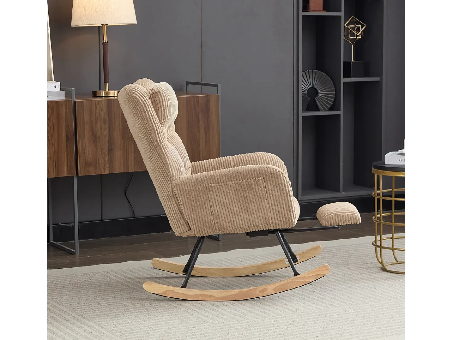 Poltrona|ModernLuxe Cadeira de balanço 102×65×92 cm - assento acolchoado - encosto alto - com almofada cervical - Marrom Castanho
