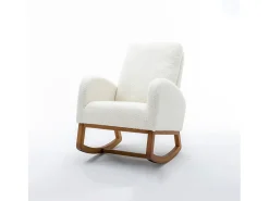 Poltrona| Cadeira de balanço - Encosto acolchoado - Pernas de madeira - Branco