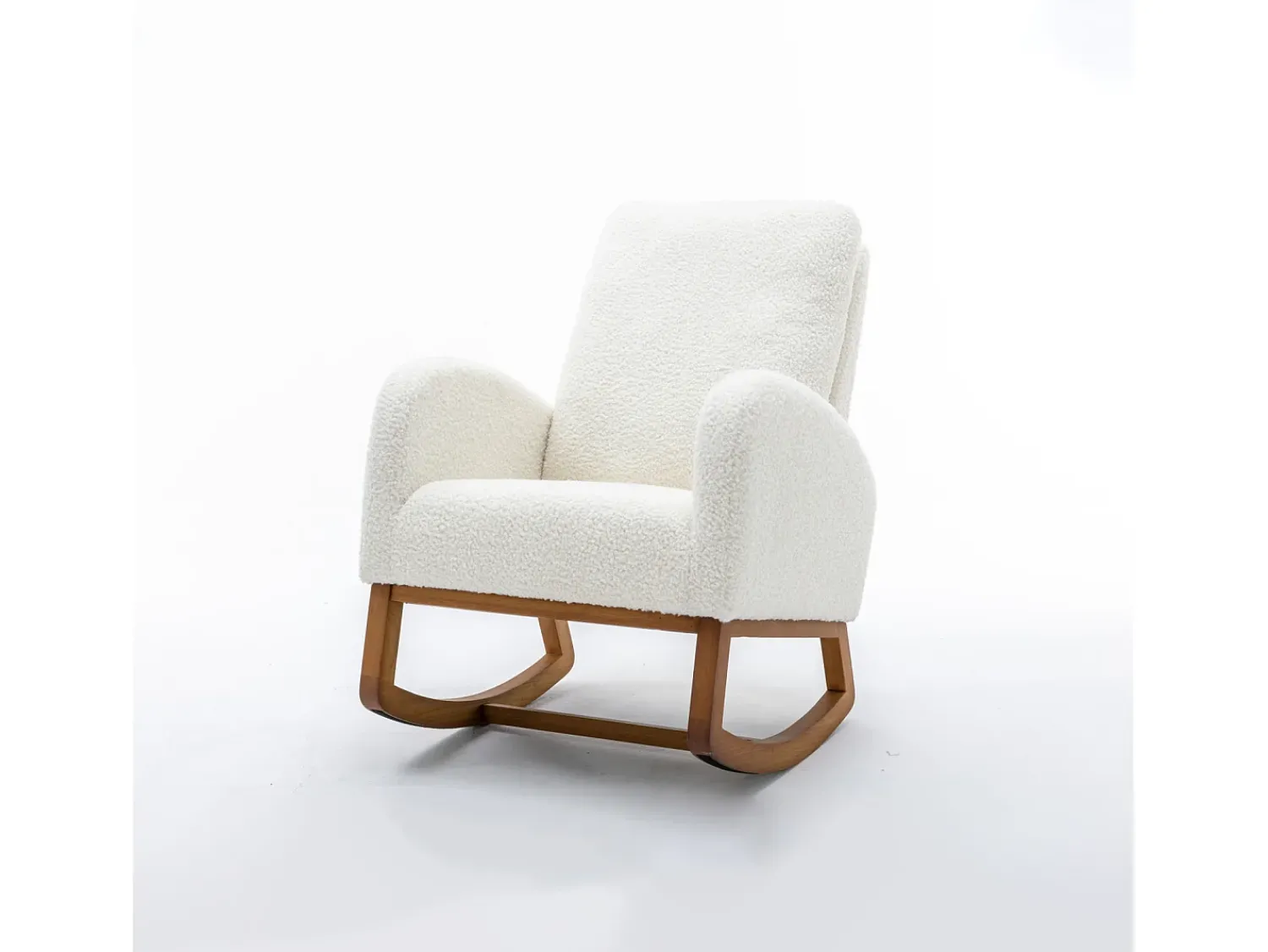 Poltrona| Cadeira de balanço - Encosto acolchoado - Pernas de madeira - Branco