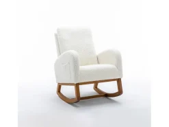 Poltrona| Cadeira de balanço - Encosto acolchoado - Pernas de madeira - Branco