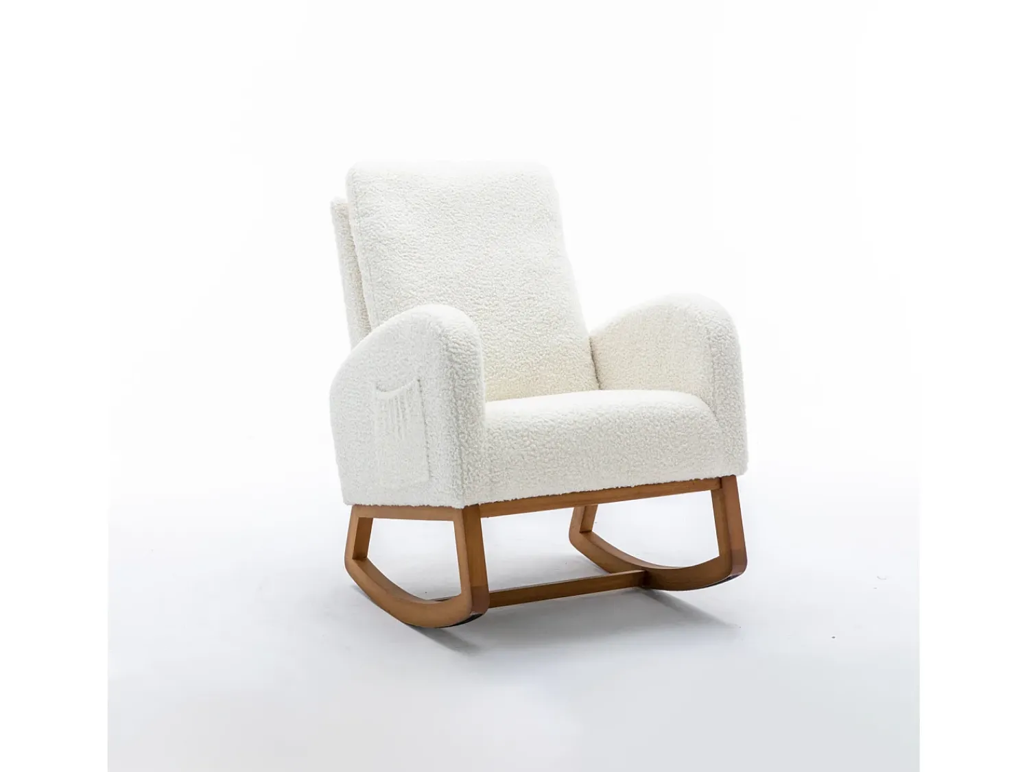 Poltrona| Cadeira de balanço - Encosto acolchoado - Pernas de madeira - Branco