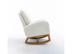 Poltrona| Cadeira de balanço - Encosto acolchoado - Pernas de madeira - Branco