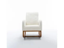 Poltrona| Cadeira de balanço - Encosto acolchoado - Pernas de madeira - Branco