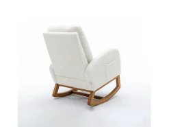Poltrona| Cadeira de balanço - Encosto acolchoado - Pernas de madeira - Branco