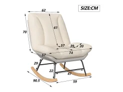 Cadeira de balanço acolchoada com encosto ajustável - Para sala de estar, quarto ou varanda - Dimensões: 90,5 x 74 x 98 cm^ Poltrona