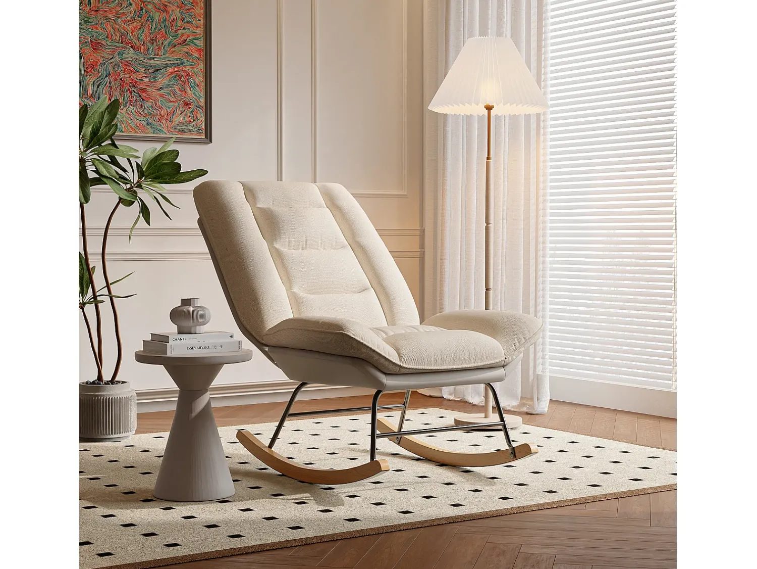 Cadeira de balanço acolchoada com encosto ajustável - Para sala de estar, quarto ou varanda - Dimensões: 90 x 77 x 98 cm^ Poltrona