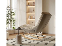 Poltrona| Cadeira de balanço acolchoada com encosto ajustável - Para sala de estar, quarto ou varanda - Dimensões: 83 x 72 x 93 cm Bege
