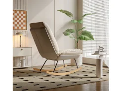 Cadeira de balanço, cadeira de amamentação, pés de madeira maciça, para sala de estar, bege + cinza, 77x90x98 cm^ Poltrona