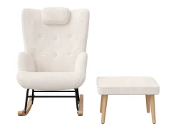 Poltrona| Cadeira de balanço, cadeira de balanço de pelúcia macia, apoio de cabeça e apoio para os pés Branco