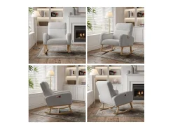 Poltrona| Cadeira de balanço, cadeira de amamentação com bolso lateral e apoios de braço, pés de madeira, cinza claro Cinzento claro