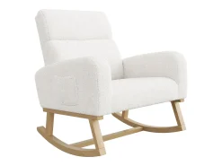 Poltrona* Cadeira de balanço, cadeira de relaxamento, com bolsos e pernas de madeira, veludo Teddy bege Branco