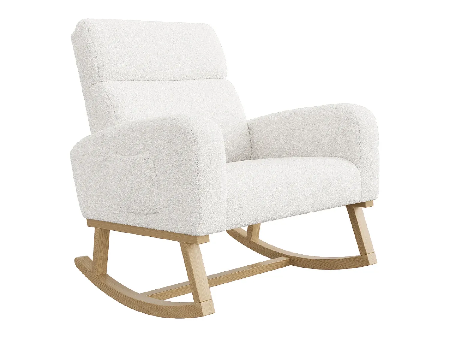 Poltrona* Cadeira de balanço, cadeira de relaxamento, com bolsos e pernas de madeira, veludo Teddy bege Branco