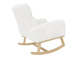 Poltrona* Cadeira de balanço, cadeira de relaxamento, com bolsos e pernas de madeira, veludo Teddy bege Branco