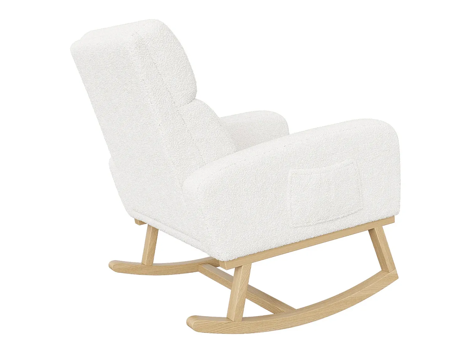 Poltrona* Cadeira de balanço, cadeira de relaxamento, com bolsos e pernas de madeira, veludo Teddy bege Branco